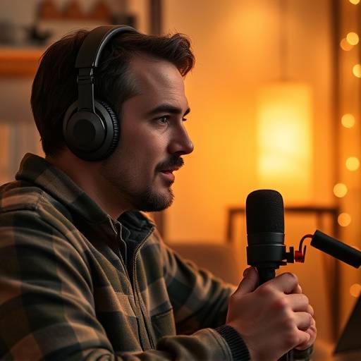Bilde av en person som lytter til en podcast med hodetelefoner, representerer lanseringen av en ny podcast.
